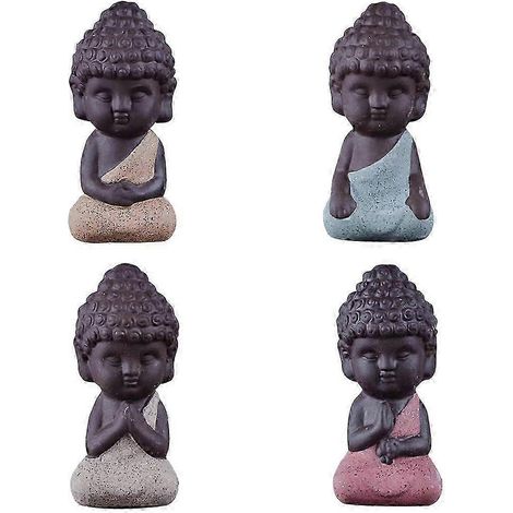 4er-Set niedliche kleine Buddha-Statuen, Mönchs-Kung-Fu-Tee-Haustierfiguren, Heimdekoration (1/5)