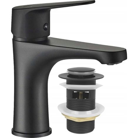 Grifo para lavabo de pie Sagra negro con tapón clic-clac