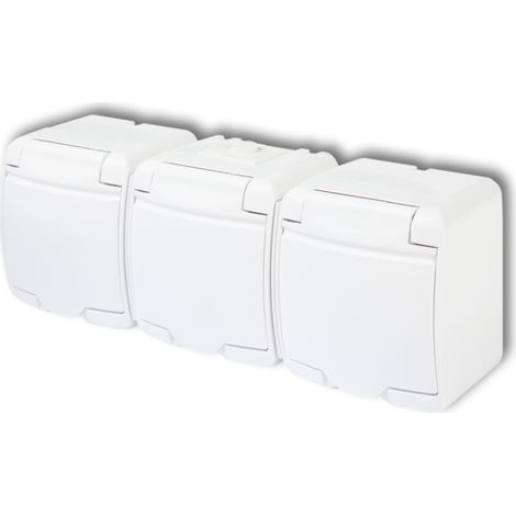Prise triple junior avec/sans prise (cache blanc) blanche IP54 GHE-3