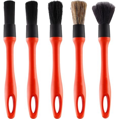 Kit de Brosses de Nettoyage Auto, Manche Épuré, Têtes Amovibles pour Intérieur de Véhicule (1/5)