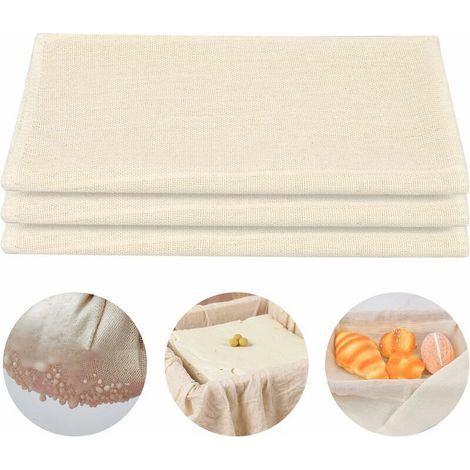 3 Pièces Chiffons en Mousseline, Non Blanchi Étamine, Réutilisables Toile à Fromage, Douce Carrée Toile en Tissu pour Alimentaire Yaourt Jus Vin Filtrer Égoutter la Cuisson (50 x 50 cm)—— (1/5)