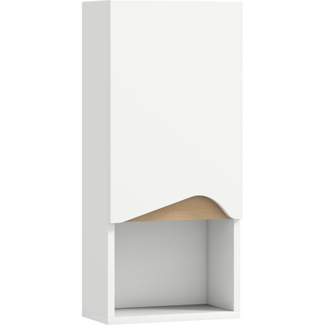 Armoire murale de salle de bain avec porte à fermeture douce et niche ouverte 30 x 17 x 67 cm blanche (1/5)