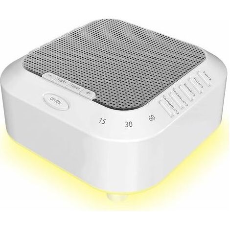 Portable white noise device for adults and babies with 28 soothing sounds and night light, sleep timer, fan, ocean, stream and rain sounds, and lullabies. (1/5)