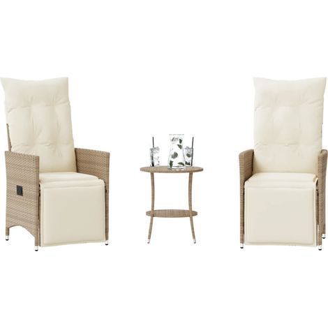 Ensemble de bistro 3 pcs-Salon de jardin bistro avec coussins beige résine tressée 608842 (1/5)