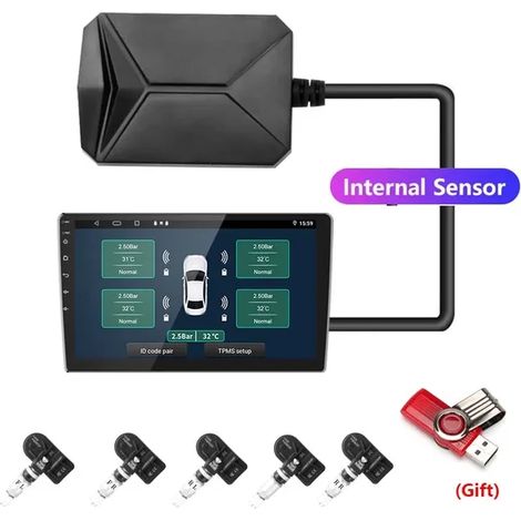 (5 intégrés) Capteurs USB Android pour véhicules, système d'alarme de surveillance de la pression des pneus, changement libre de la position des pneus, 5 capteurs sans fil externes/internes (1/5)