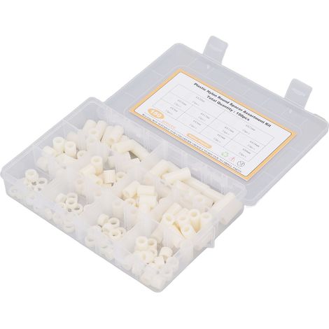 Kit de 150 entretoises rondes en nylon blanc, à visser, pour montage. (1/5)
