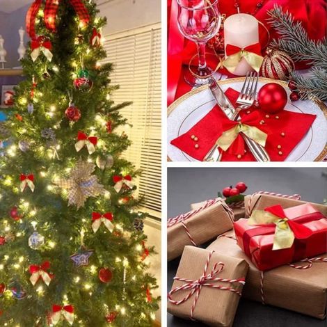 30 pièces Noeuds de Noël, Mini Noeuds d'arbre de Noël, Noeud pour Sapin de Noel, Noeud de Ruban de Noël Ornements, Utilisé pour Déco (1/4)