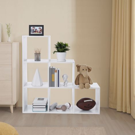 Étagère à Livres avec 6 Compartiments, Système de Rangement, pour Salon, Blanc (1/5)