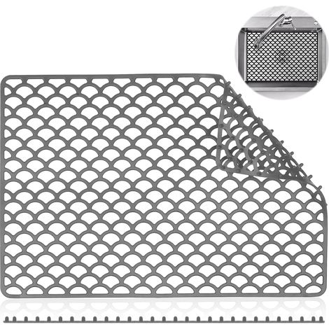 Tappetino per lavello da cucina, 46 × 32 cm, tappetino protettivo in silicone per lavello, grigio, da utilizzare come tappetino per lavello o come tappetino isolante termico.