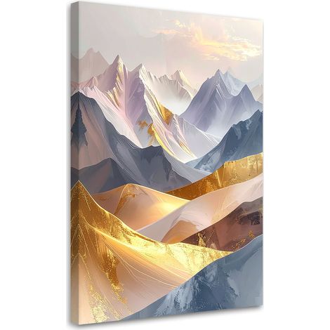 Tableau Moderne, Abstraction de style bohème Montagnes dans des tons roses et dorés,20x30 (1/4)