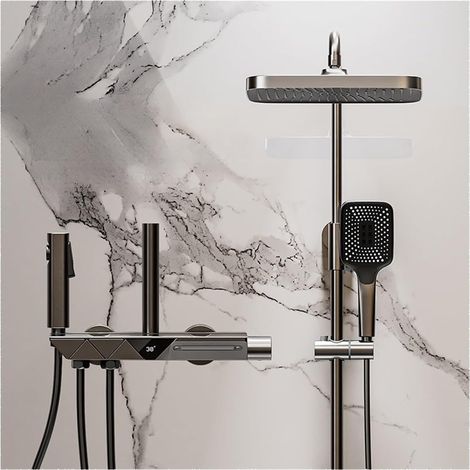 Ensemble de douche mitigeur thermostatique intelli Système de douche luxueux en cuivre blanc avec commandes thermostatiques intelligentes, kit de douche tout en cuivre de qualité supérieure avec techn (1/4)