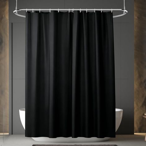 Rideau de douche en tissu, 180180CM Rideau de Baignoire Tissu Polyester, résistant à l'eau et à la moisissure avec œillets et 12 crochets Lavable en Machine, Imperméable Rideau de Douche, Noir (1/5)