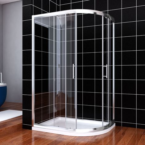 ELEGANT 1000 x 800 mm Walk in Right Quadrant Shower Cabin Sliding Shower Cubicle 6mm Glass Shower Enclosure with Tray and Waste Trap (1/5)