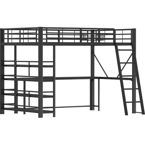 Letto a soppalco 140x200 cm in metallo con scrivania, scaffale, LED e USB nero (1/5)