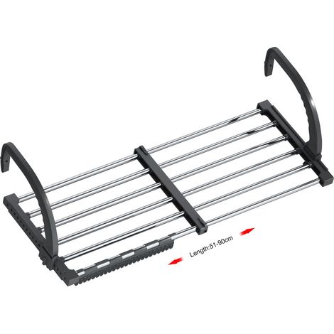 Séchoir à Linge Balcon/Radiator/Mural, Etendoir à Linge Pliable en Acier Inoxydable, Télescopique Sèche Linge Suspendu (Longueur: 51-95 cm), Etendoir Chaussette Coupe-Vent Inclus. (1/5)