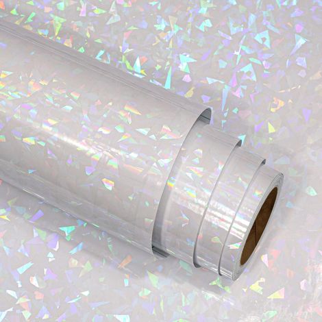 Papier Pailleté Holographique Film Autocollant Transparent 30cm x 800cm Avec un Motif de Éclats de Verre Imperméable Vinyle Adhésif Holographique Papier Autocollant Brillant pour Fenêtres (1/5)