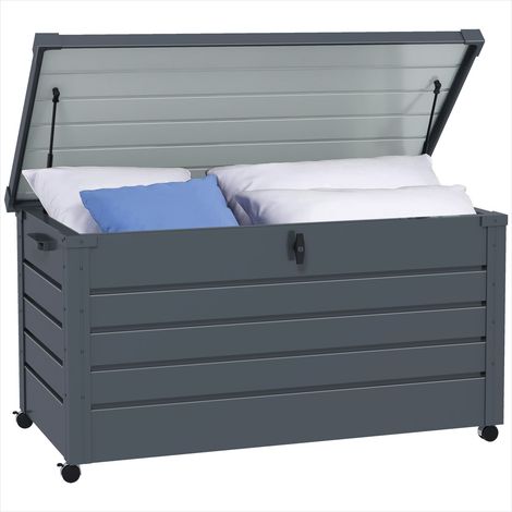 Coffre de jardin métal 311 L avec vérin et roulettes Gris foncé (1/5)