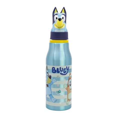 Botella de agua infantil de aluminio de 690 ml con figurita en el tapón de Bluey