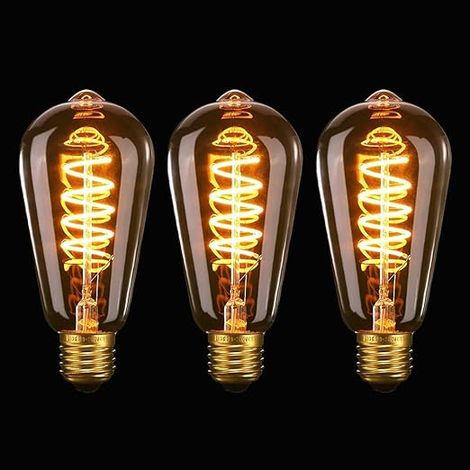 Vintage Edison Ampoule E27 LED Dimmable Vis Ampoules ST64 4W 40W Équivalent Spirale Antique Rétro Style Ambre Verre Lampe Filament Écureuil Cage En Forme Décoratif Chaud 2200k (1/5)