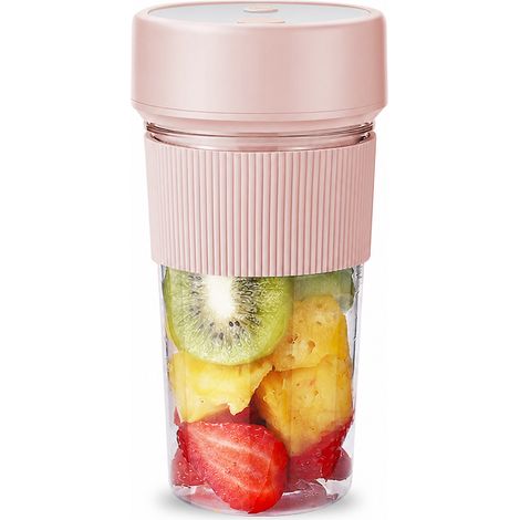 Blender Portable Électrique 350 ml Rechargeable USB-C, 6 Lames, Gourde à Smoothies et Jus Rose Pêche (1/5)