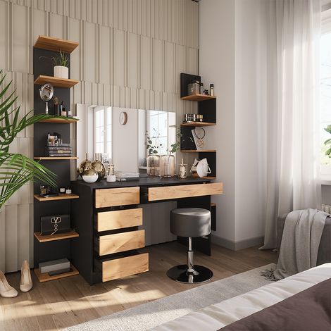 Schminktisch Sherry, Anthrazit, 120 x 75 cm mit Spiegel und Hocker, Vicco