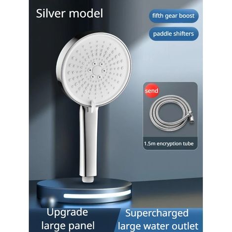 (Argent, tuyau d'eau inclus) Grand panneau de douche, 5 modes réglables, douche spa haute pression. (1/5)