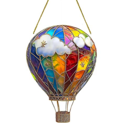 Decoraciones colgantes de acrílico con forma de globos aerostáticos, atrapasueños solares 2D de acrílico, lámparas colgantes para exteriores para patio, entrada de vehículos, porche, casa de campo, ve (1/5)