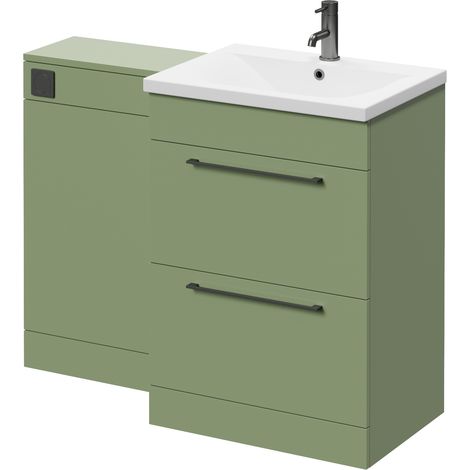 Napoli 460 Olive Green 1100mm 2 Drawer Vanity Unit Toilet Suite with Glide Basin - 1100mm - Gunmetal Grey 320mm HandleWithout Kingston Toilet Pan