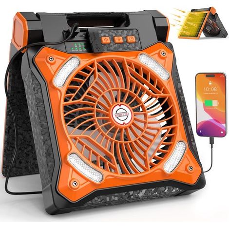 Ventilador solar de camping mejorado con linterna: ventilador con batería recargable，autonomía máxima de 36 horas，4 velocidades (1/2)