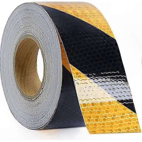 Reflektierendes Klebeband 5 cm x 25 m, gelb-schwarzes Bodenmarkierungsband für Gefahren- und Warnhinweise, selbstklebend (1/5)