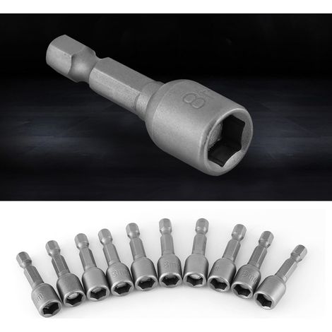 10 pièces douilles hexagonales métriques magnétiques 1/4" pour perceuse/visseuse (1/5)