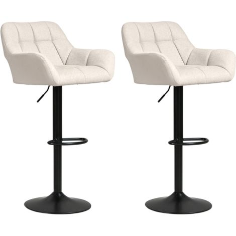 Lot de 2 tabourets de bar, design vintage, hauteur réglable, similicuir (texture effet lin), beige et noir (1/5)