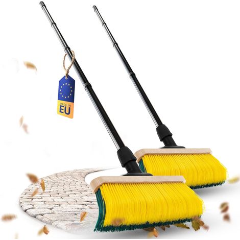 Balai à griffes Novaliv 2X Premium avec manche 50 cm, balai spécial à poils courbés - idéal comme balai de jardin, balai grattoir, balai pour gazon