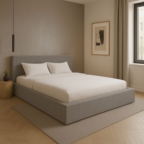 Sofello Polsterbett nach Maß FILO Beige 200x200 aus Kordstoff mit Holz-Lattenrost Modernes Design in trendigen Farben, ohne Stauraum (1/5)