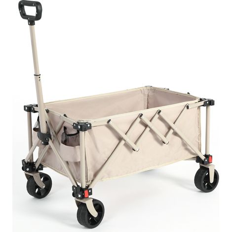 Faltbarer Bollerwagen mit All-Terrain-Rädern, Teleskopgriff mit automatischem Rücklauf, Stahlgestell Beige