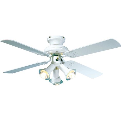 Ventilatore da soffitto reversibile Farelek Maldives 107 cm 4 pale bianche laccate 3 faretti IP40 (1/3)