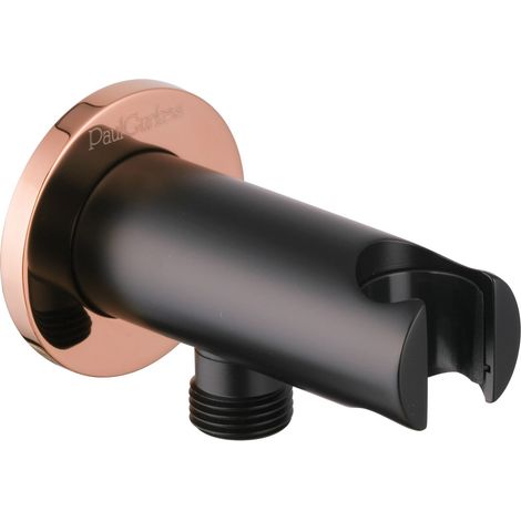 PaulGurkes Robinet mural en finition noir mat et or rose avec support de douche (1/3)