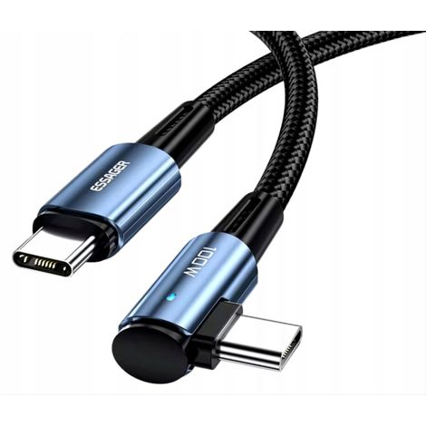 Cable USB C a USB C de 90 grados de color negro Essager, 1 metro, 100 W. (1/5)