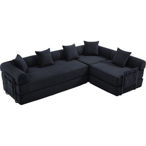 CHICFURN Divano modulare 270x180x64 cm in tessuto a coste nero con contenitore (1/5)