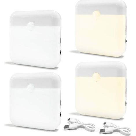 YMYNY 4 PCS Lumiere LED, Veilleuse Automatique avec Détecteur de Mouvement Lumière, Lampe Veilleuse LED Enfant Rechargeable, 2 Modes D'éclairage, Lampes LED Sans Fil (1/4)