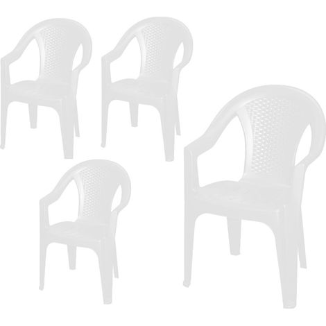 Spetebo – Lot de 4 chaises de jardin en plastique blanc – Chaise monobloc aspect rotin – Dimensions 82 x 55 cm – Chaises empilables pour gain de place