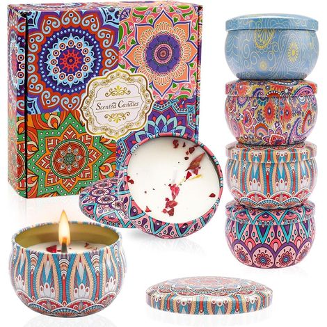 Coffret 4 bougies parfumées cire de soja naturelle, senteurs florales et fruitées (1/5)