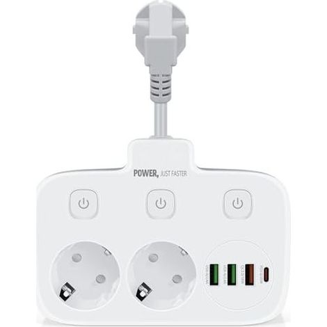 Double prise murale avec interrupteur, ports USB-C et USB-A, charge rapide QC 3.0, pour le bureau et la maison, gris-blanc