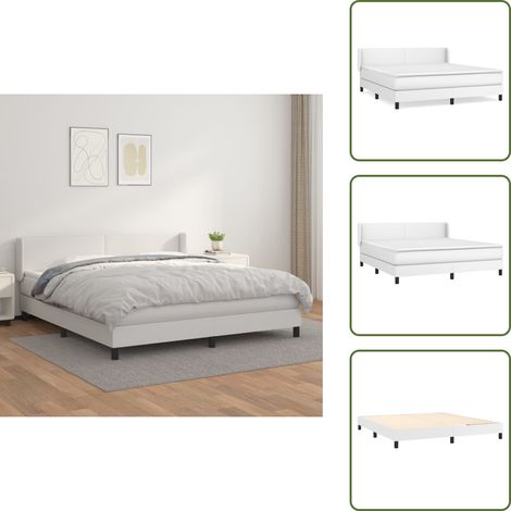 Sommier à lattes de lit avec matelas Blanc 180x200cm Similicuir - Lit Plateforme - Lit Double - Literie - Chambre À Coucher - Meuble Design (1/5)