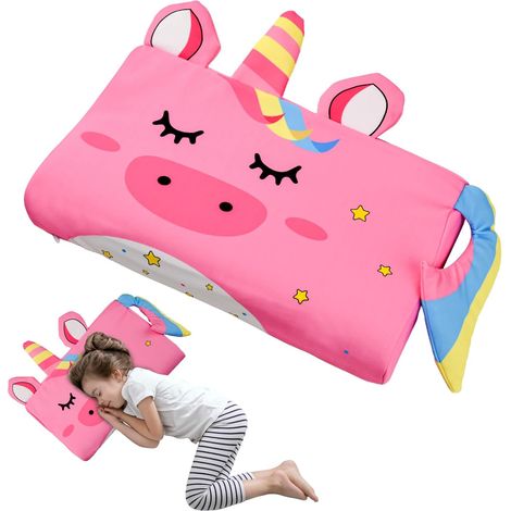 Oreiller pour enfant en mousse à mémoire de forme, oreiller pour berceau, housse de coussin incluse, oreiller pour enfant, oreiller de sieste pour enfant, unisexe pour garçons et filles (motif licorne