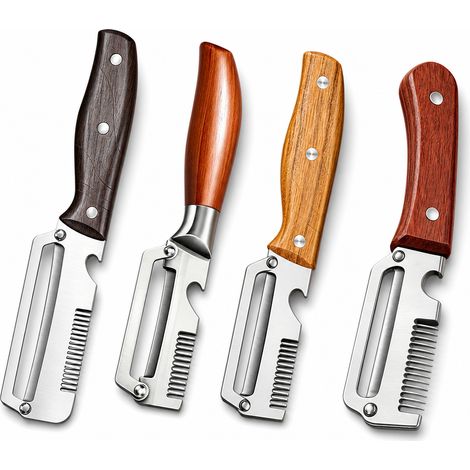 Éplucheur Multifonction en Acier avec Coupe Julienne, Manche Marron Effet Bois, pour Pommes de Terre et Légumes (1/5)