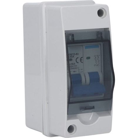 Disyuntor miniatura de CC con carcasa, aislador impermeable IP65 de 2 polos, 1000 V, 40 A, para sistemas fotovoltaicos, interruptor de desconexión de CC con cubierta protectora transparente. (1/4)