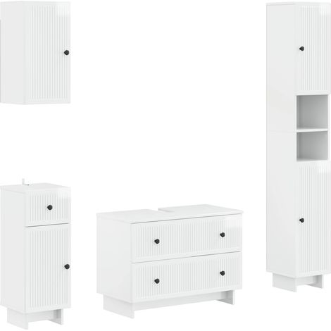 4 Piece Bathroom Cabinet Set EDE High Gloss White vidaXL (1/5)