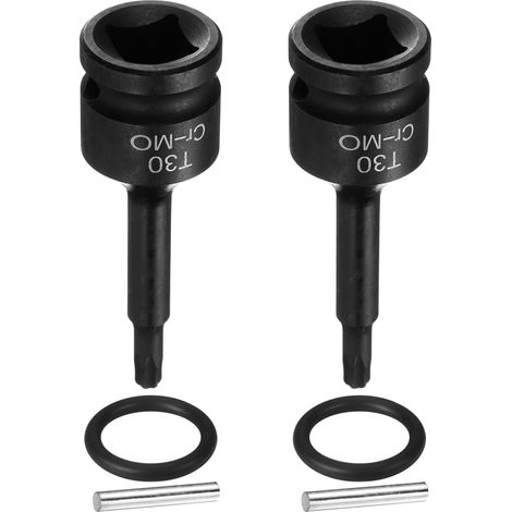 2 Pièces Douille Hexagonale À Choc, Douille Torx 1/2" T30 A Six Pans Acier CR-MO Avec Goupille Joint Torique Pour Perceuses Ateliers Garage Adaptateur (1/5)