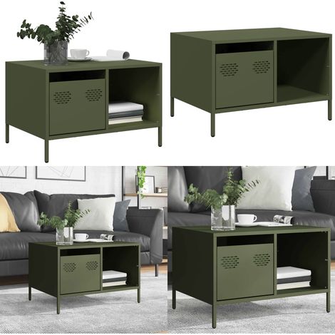 vidaXL Table basse vert olive 68,5x50x43,5 cm acier laminé à froid (1/5)